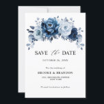 ダスティーブルー スレート ネイビー フローラル ボタニカル ウェディング セーブザデート<br><div class="desc">エレガントなダスティーブルー / ネイビーをテーマにした結婚式の招待状カード。ダスティーブルー、ネイビー、スレートローズの花の芽とブルー ユーカリの葉のエレガントなブーケが特徴です。カスタマイズのヘルプや、このデザインの他の製品が必要な場合は、お気軽にお問い合わせください。</div>