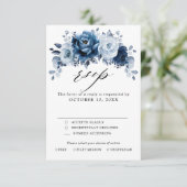 ダスティーブルー スレート ネイビー フローラル ボタニカル ウェディング 出欠カード (スタンド正面)