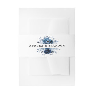 ダスティーブルー スレート ネイビー フローラル ボタニカル ウェディング 招待状ベリーバンド