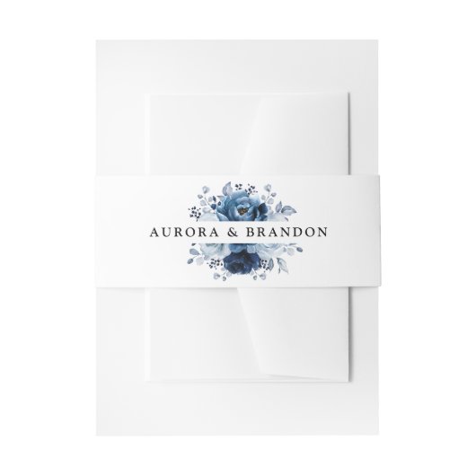 ダスティーブルー スレート ネイビー フローラル ボタニカル ウェディング 招待状ベリーバンド (正面例)