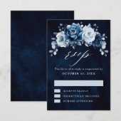 ダスティーブルー スレート ネイビー フローラル ボタニカル ウェディング RSV 出欠カード (正面/裏面)