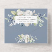 ダスティーブルー セージグリーン ウィンター フローラル ウェディング オールインワン招待状 (裏面)