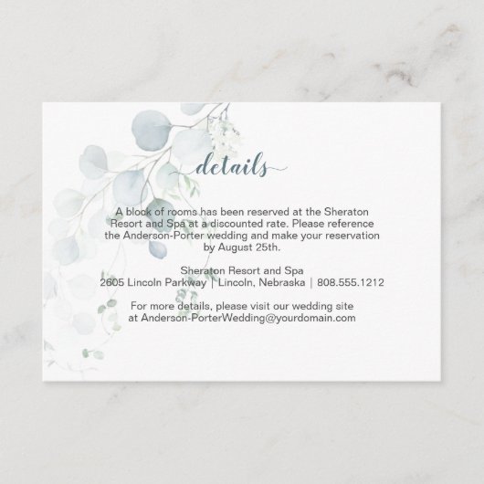 ダスティーブルー&セージグリーン ユーカリ 封筒カード エンクロージャーカード (正面)