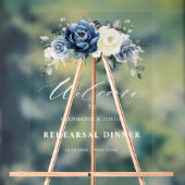 ダスティーブルー ネイビー  アイボリー リハーサルディナー ウェルカム アクリルサイン (ニュートラル)