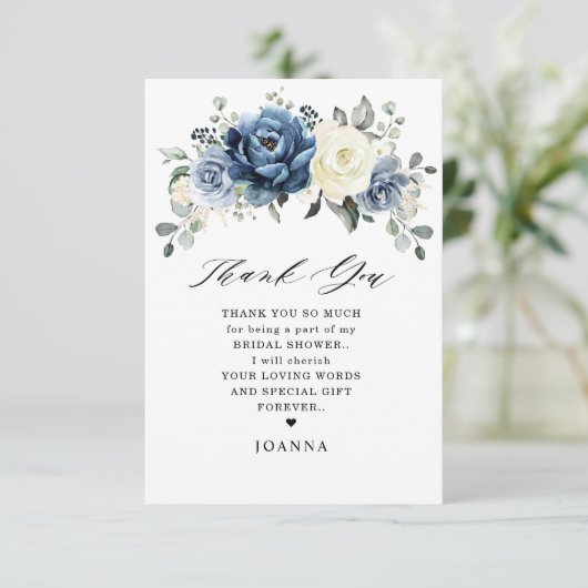 ダスティーブルー ネイビー シャンパン アイボリー ウェディングシャワー サンキューカード (スタンド正面)