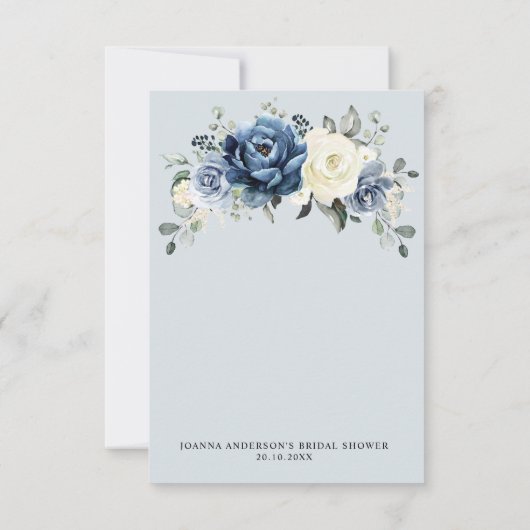 ダスティーブルー ネイビー シャンパン アイボリー ウェディングシャワー サンキューカード (裏面)