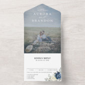 ダスティーブルー ネイビー シャンパン アイボリー ウェディング フォト オールインワン招待状 (内側)