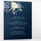 ダスティーブルー ネイビー シャンパン アイボリー フラワートリフォールド 三つ折り案内状 (内部最初)