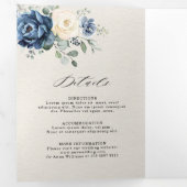 ダスティーブルー ネイビー シャンパン アイボリー フラワートリフォールドA 三つ折り案内状 (内部最初)