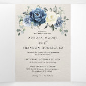 ダスティーブルー ネイビー シャンパン アイボリー フラワートリフォールドA 三つ折り案内状 (内部中)