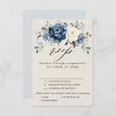 ダスティーブルー ネイビー シャンパン アイボリー フラワー ウェディング RSV 出欠カード (正面/裏面)