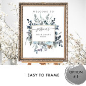 ダスティーブルー ネイビー フラワーズ 任意のイベント ウェルカムサイン ポスター