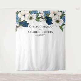 ダスティーブルー ネイビー ホワイト ウォーターカラー ウォール バックドロップ タペストリー