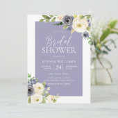 ダスティーブルー ネイビー & ホワイト フラワー ブライダルシャワー 招待状 (スタンド正面)