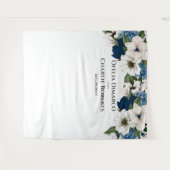 ダスティーブルー ネイビー ホワイト 水彩 壁 バックドロップ タペストリー (正面(横))