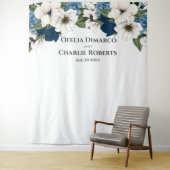 ダスティーブルー ネイビー ホワイト 水彩 壁 バックドロップ タペストリー (インサイチュ)