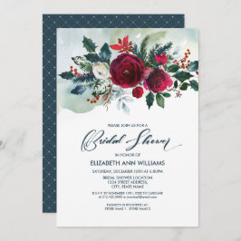 ダスティーブルー | バーガンディーレッド ブルーム ブライダルシャワー 招待状