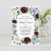 ダスティーブルー バーガンディー クランベリー 秋のブライダルシャワー 招待状 (スタンド正面)