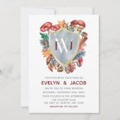 ダスティーブルー バーガンディ 秋のきのこ 結婚式 招待状 (正面)