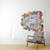 ダスティーブルー バーガンディ 秋のキノコ ウェディングバックドロップ タペストリー (インサイチュ(横))