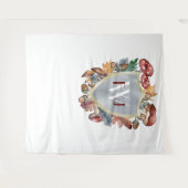 ダスティーブルー バーガンディ 秋のキノコ ウェディングバックドロップ タペストリー (正面(横))