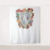 ダスティーブルー バーガンディ 秋のキノコ ウェディングバックドロップ タペストリー (正面)