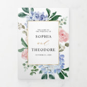 ダスティーブルー パステルピンクのハイドランジア ウェディング 三つ折り案内状 (カバー)