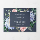 ダスティーブルー パステルピンク ハイドランジア ウェディング トリフォールド (カバー)