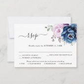 ダスティーブルー パープル ネイビー ライラックの花の結婚式 出欠カード (正面)