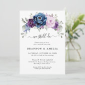 ダスティーブルー パープル ネイビー ライラックの花 私たちはまだやります 招待状 (スタンド正面)