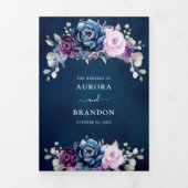 ダスティーブルー パープル ネイビー ライラック ブルーム ウェディング トライフォ 三つ折り案内状 (カバー)