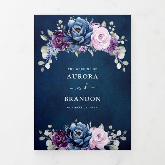 ダスティーブルー パープル ネイビー ライラック ブルーム ウェディング トライフォ 三つ折り案内状 (カバー)