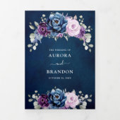 ダスティーブルー パープル ネイビー ライラック ブルーム ウェディング トライフォ 三つ折り案内状 (カバー)
