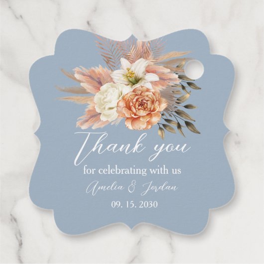 ダスティーブルー ピンクの結婚式 お礼 フェイバータグ (裏面)