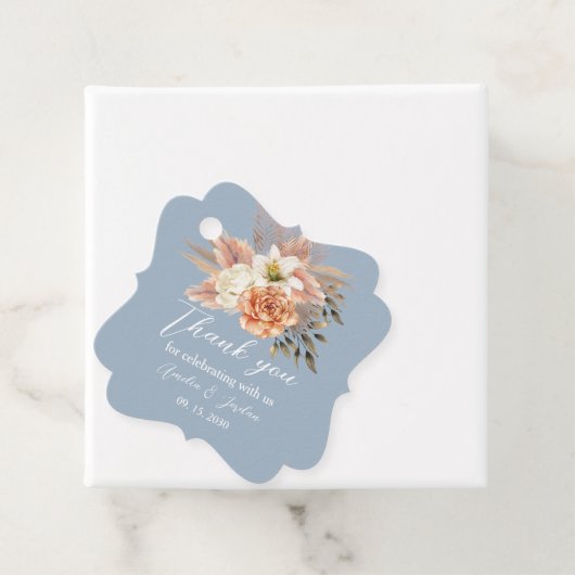 ダスティーブルー ピンクの結婚式 お礼 フェイバータグ (インサイチュ)