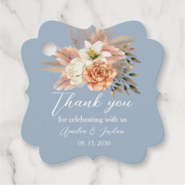 ダスティーブルー ピンクの結婚式 お礼 フェイバータグ