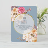 ダスティーブルー ピンク ピーチ フラワーの結婚式招待状 招待状 (スタンド正面)