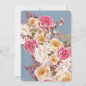 ダスティーブルー ピンク ピーチ フラワーの結婚式招待状 招待状 (裏面)