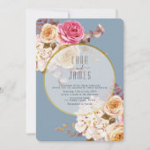 ダスティーブルー ピンク ピーチ フラワーの結婚式招待状 招待状 (正面)