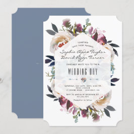 ダスティーブルー ピンク フラワーブーケ ジオメトリック ウェディング 招待状