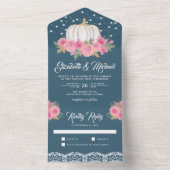 ダスティーブルー ピンク フローラル ホワイト パンプキン ウェディング オールインワン招待状 (内側)
