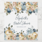 ダスティーブルー ピンク ホワイト フラワーブライダルシャワー ワインラベル (シングルラベル)