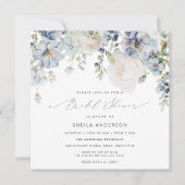 ダスティーブルー＆ブラッシュピンクの花を飾ったブライダルシャワー 招待状 (正面)