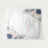 ダスティーブルー ブラッシュピンク フラワシャワー フォトブース タペストリー (正面(横))