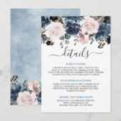 ダスティーブルー ブラッシュピンク フラワーボタニカル ウェディング エンクロージャーカード (正面/裏面)