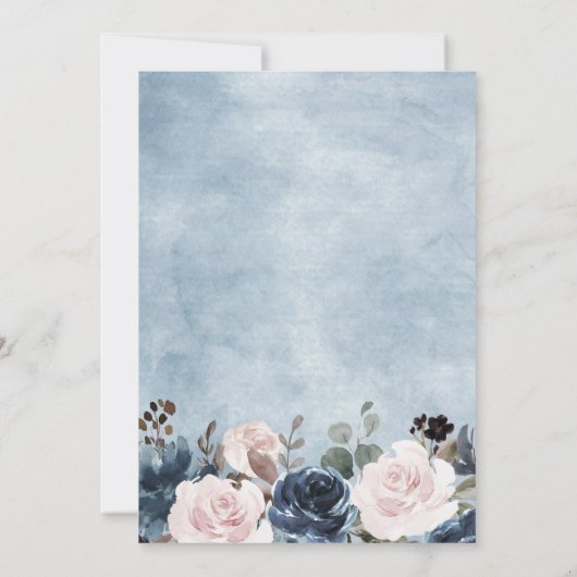 ダスティーブルー ブラッシュピンク フラワーボタニカル ウェディング セーブ セーブザデート (裏面)