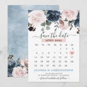 ダスティーブルー ブラッシュピンク フラワー ボタニカル ウェディング セーブ セーブザデート (正面/裏面)