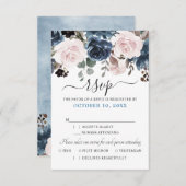 ダスティーブルー ブラッシュピンク フラワー ボタニカル ウェディング 出欠カード (正面/裏面)