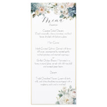 ダスティーブルー&ブラッシュ フラワーの結婚式メニューカード