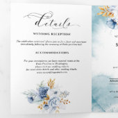 ダスティーブルー ホワイト ゴールド フローラル ウェディング 三つ折り案内状 (内部最初)